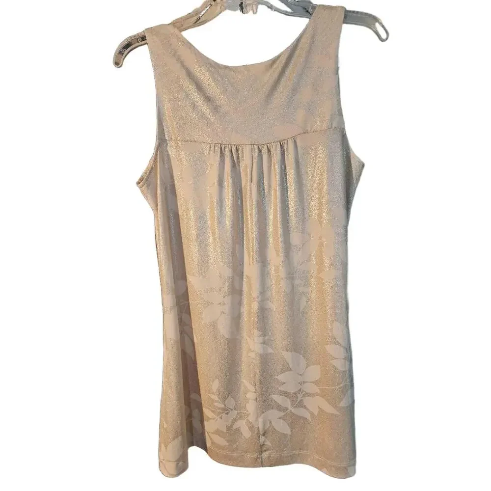 Womens By Deep Los Angeles M Light Gold Shimmer Leaf‎ V Neck Mini Dress